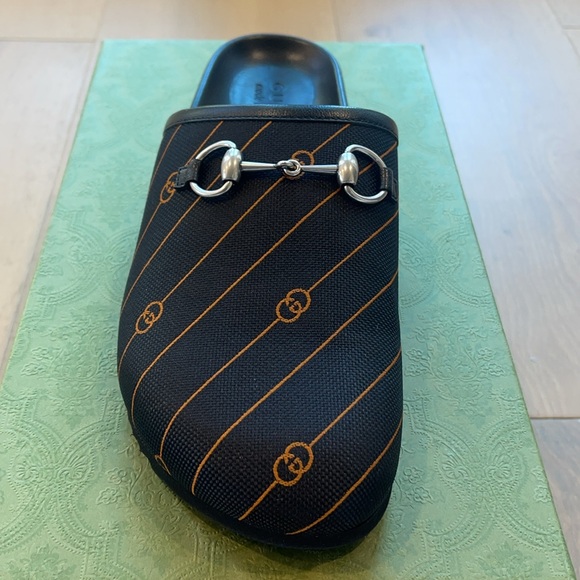 NEW - GUCCI Vintage Jacquard Diagonal GG Horsebit Mens River Mules Sz 9 - Picture 6 of 9